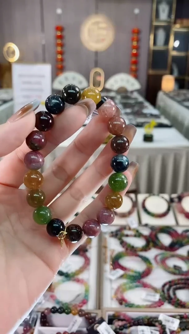 老矿油画碧玺单圈手串10mm+未镶嵌碧玺dan多样性发货一条