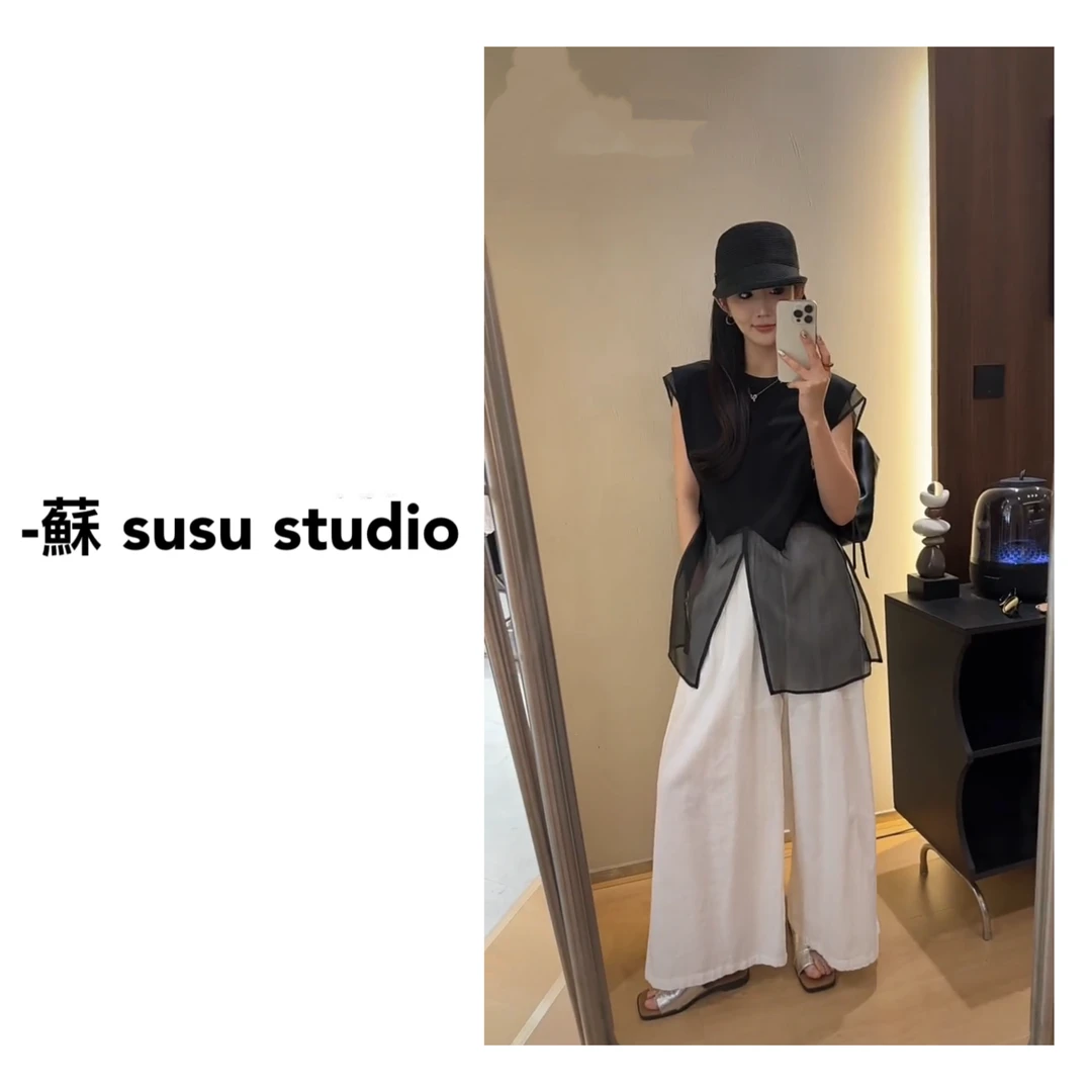 SU 无袖薄款拼接蕾丝衬衫  H0226