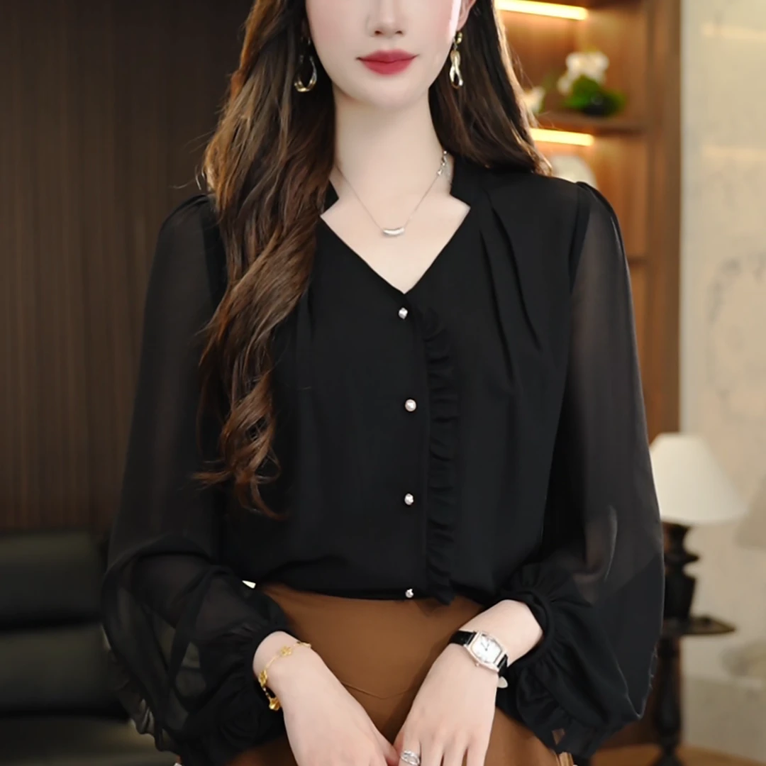 K250067-衬衫女长袖2025春季新款时尚减龄高端显瘦上衣女