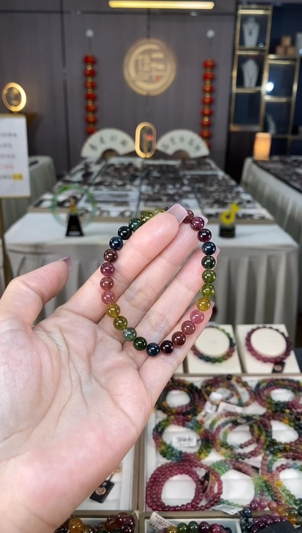 未镶嵌老矿碧玺彩虹单圈手串6mm+碧玺hon多样性发货一条