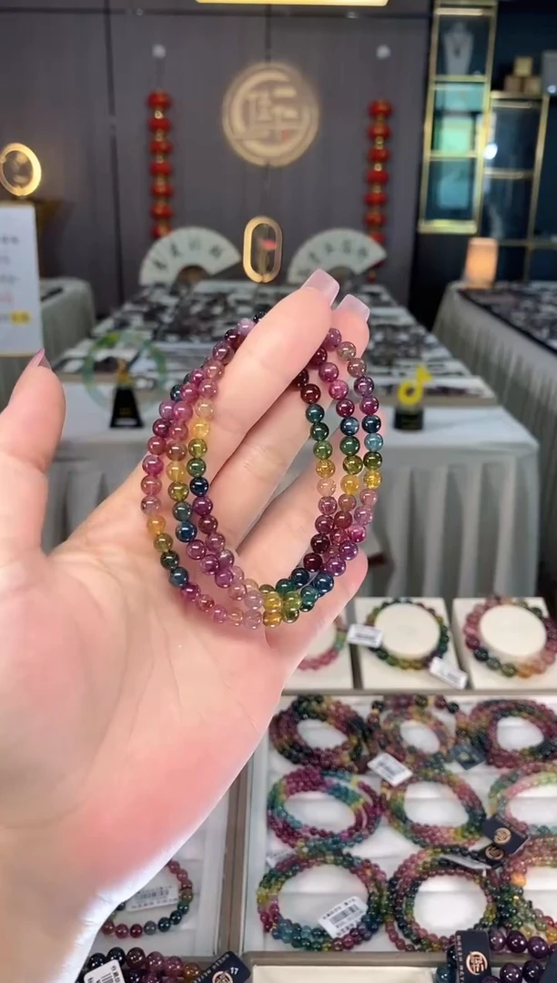 未镶嵌冰透体老矿碧玺三圈手串5mm+碧玺hon多样性发一条