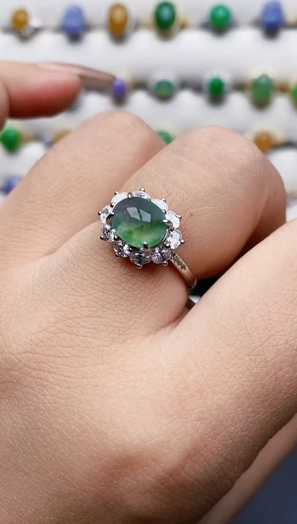 银S925镶嵌戒指翡翠0150