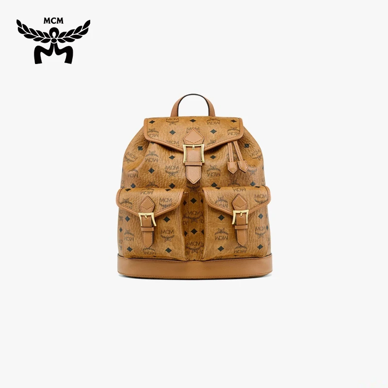 【琥珀流光】MCM AREN 男女通用双肩包干邑色简约印花复古通勤