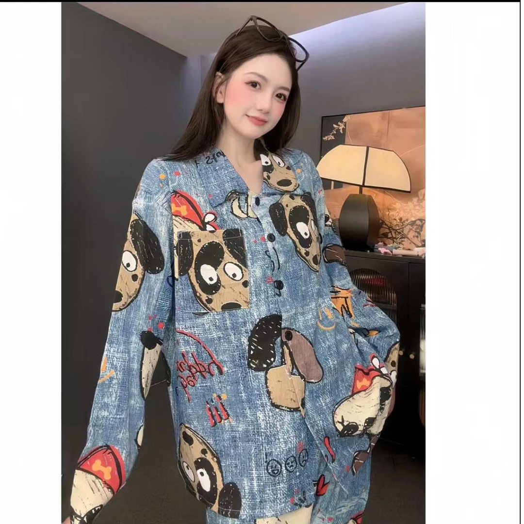 《咩咩》扎染睡衣女蓝色套装