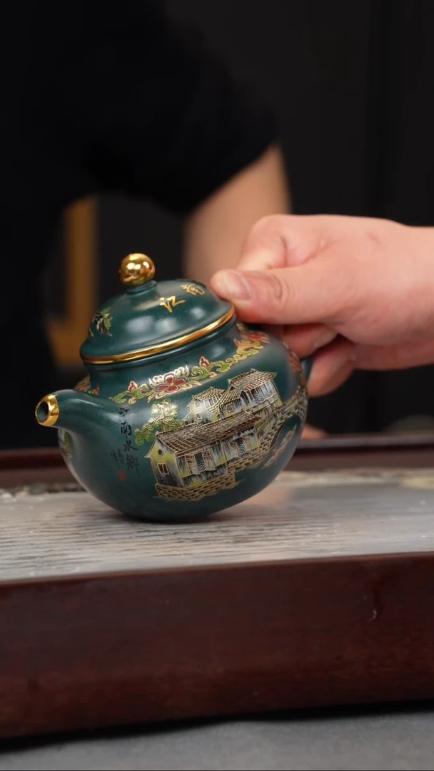 【闪购商品】紫砂茶壶苏门答腊青 掇球 忆江南珐琅彩