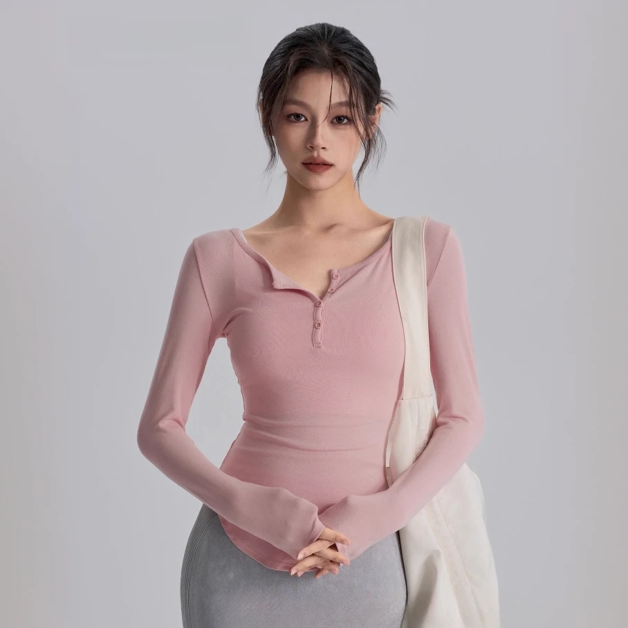 V领瑜伽服紧身显瘦普拉提长袖专业t恤健身女秋气质跑步运动上衣新