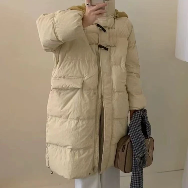 0847 冬季甜美针织帽长款羽绒服女新款宽松外套c6-4