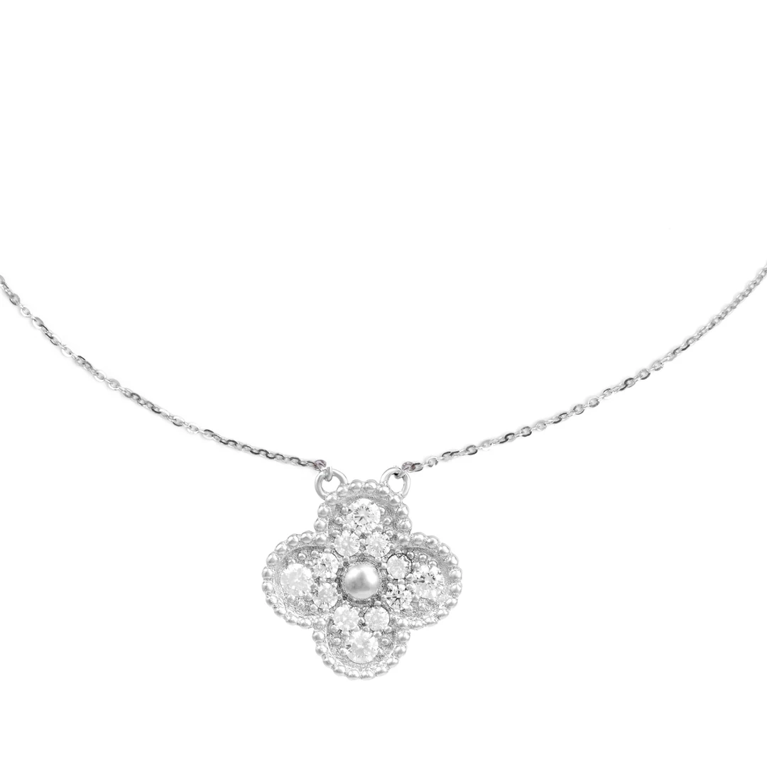 坠链均925银合成锆石 【V版四叶草项链银色小众轻奢吊坠】T229