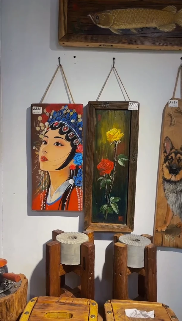 绝****L风化老门板丙烯画挂画