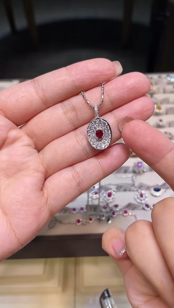 银S925镶嵌项链红宝石S925红宝石项链