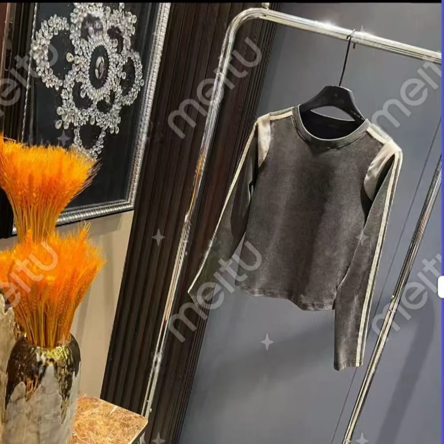 欧货黑灰色袖条打底衫1155