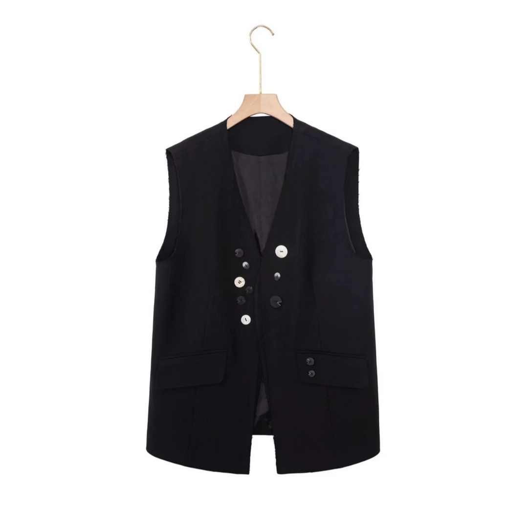 花己早春新款设计师款气质时尚休闲无袖马甲46110