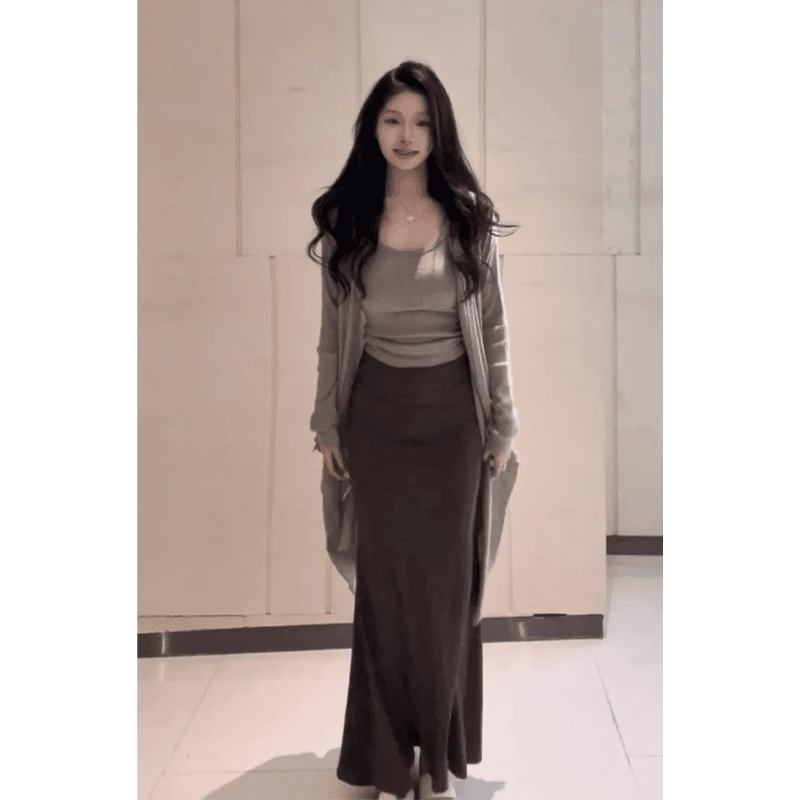 法式纯欲辣妹时尚休闲秋季慵懒风不规则针织开衫吊带上衣半身长裙