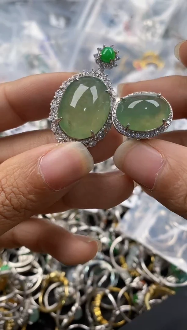 银S925镶嵌戒指翡翠999---9