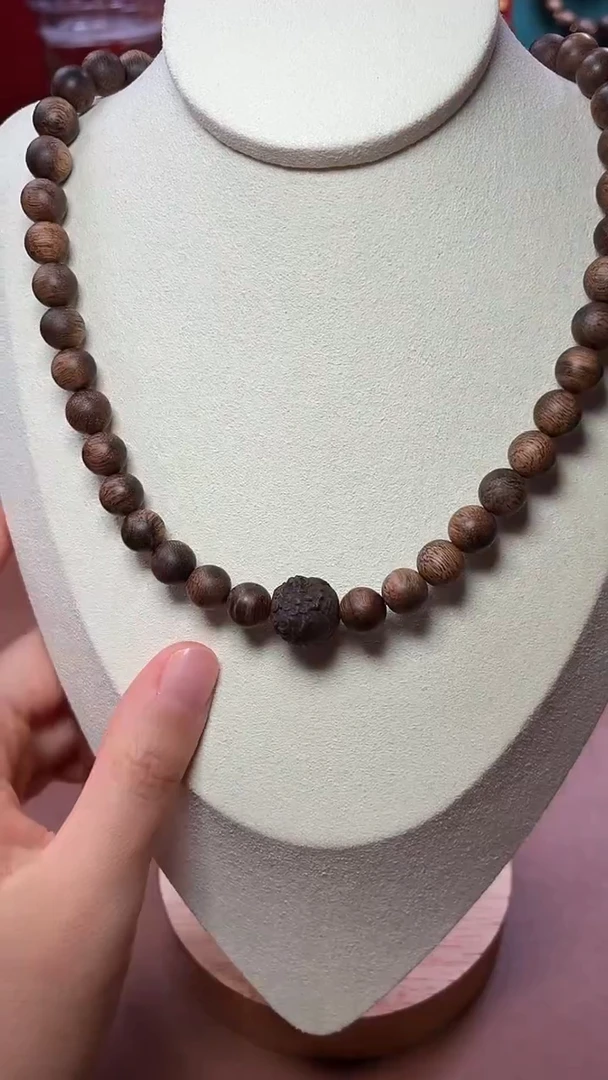 沉香手串沉水越南富森红土瘿子瘤疤08两圈设计款