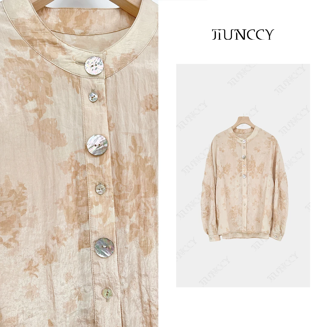 JIUNCCY【落霞】进口肌理感赛丽晶料鲍鱼壳彩扣长袖衬衣 24CY155