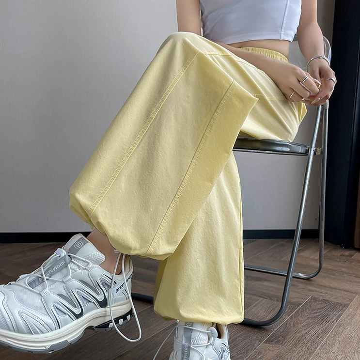 冰丝运动裤女夏季薄款宽松直筒休闲卫裤小个子轻薄垂感速干阔腿裤