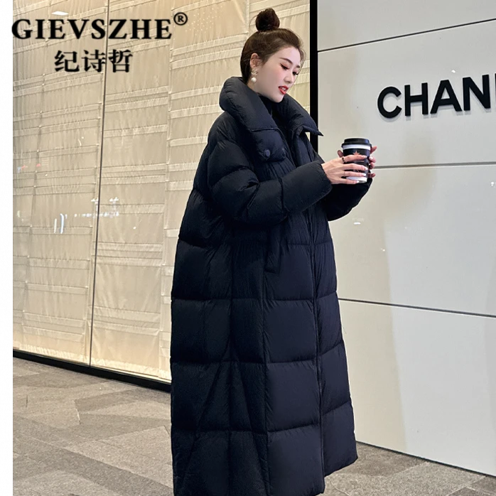 纪诗哲冬季爆款长款羽绒服女2025新款气质高级感泡芙白鸭绒外套女
