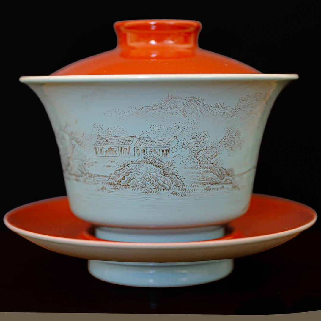 一号 宝蕴阁宫墙红山水盖碗