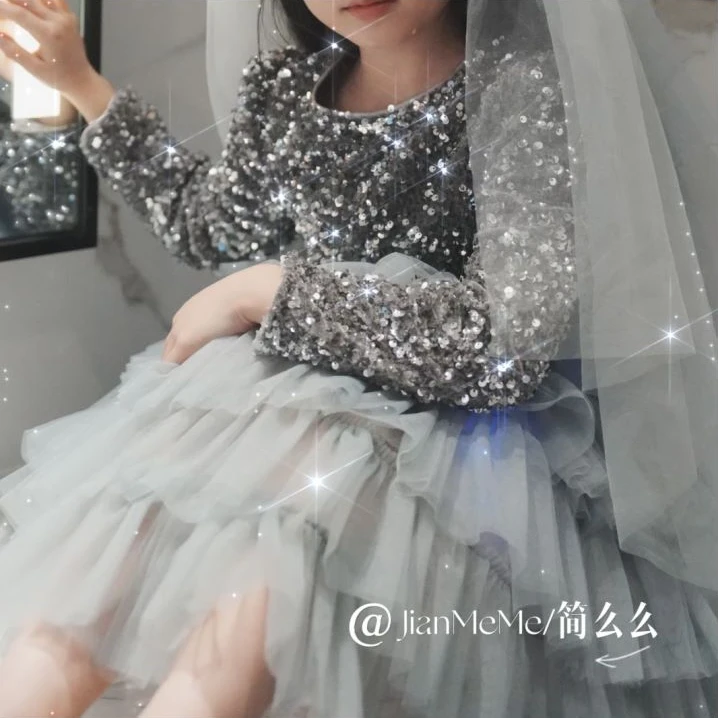 【灰天鹅】新款女童时尚走秀礼服裙宝宝甜美亮片蓬蓬纱公主裙