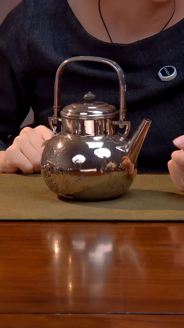 大千手作 太湖石 浮雕 足银 烧水壶