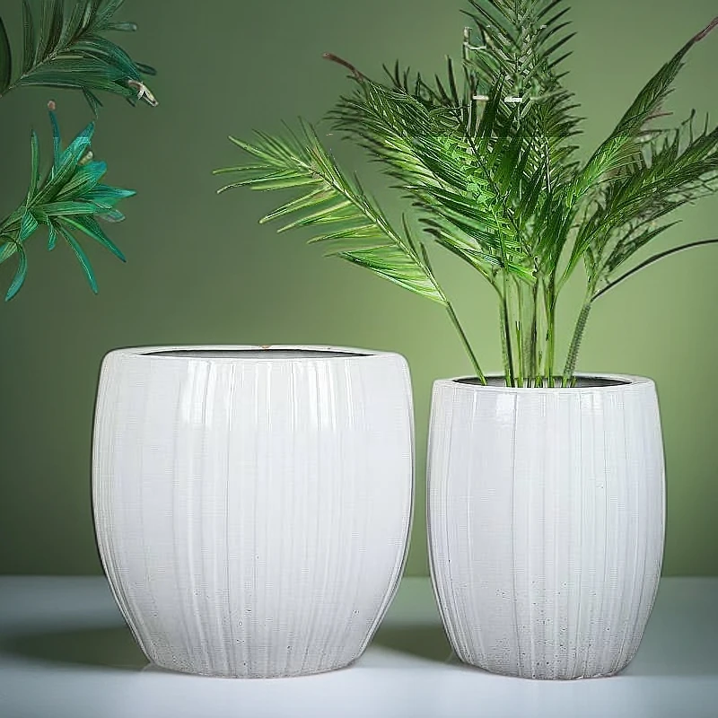 白色西瓜简约高温烧制陶瓷花盆落地绿植百搭千年木百合竹龙须树