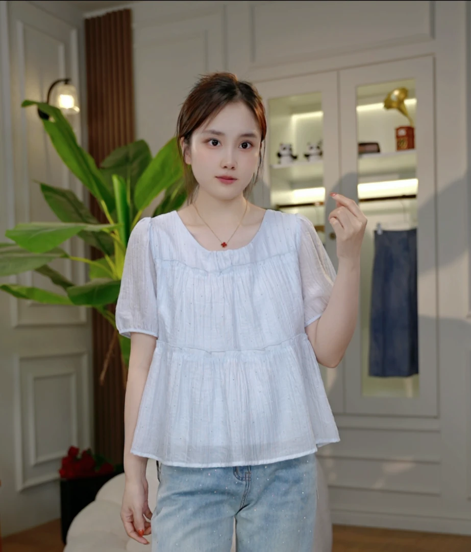 (花宝3)夏季新款洋气超仙小衫显瘦甜美小上衣2906