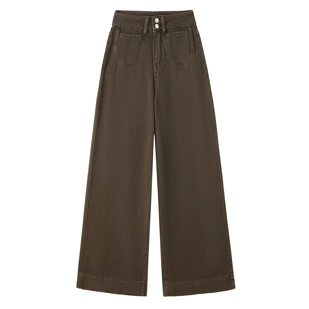 2025早秋美式复古牛仔裤女双口袋设计感小众直筒宽松潮牌阔腿裤潮