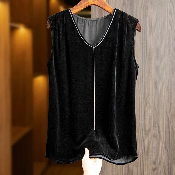 S·Y·C【星耀  100真丝丝绒】V领链条真丝丝绒背心女士