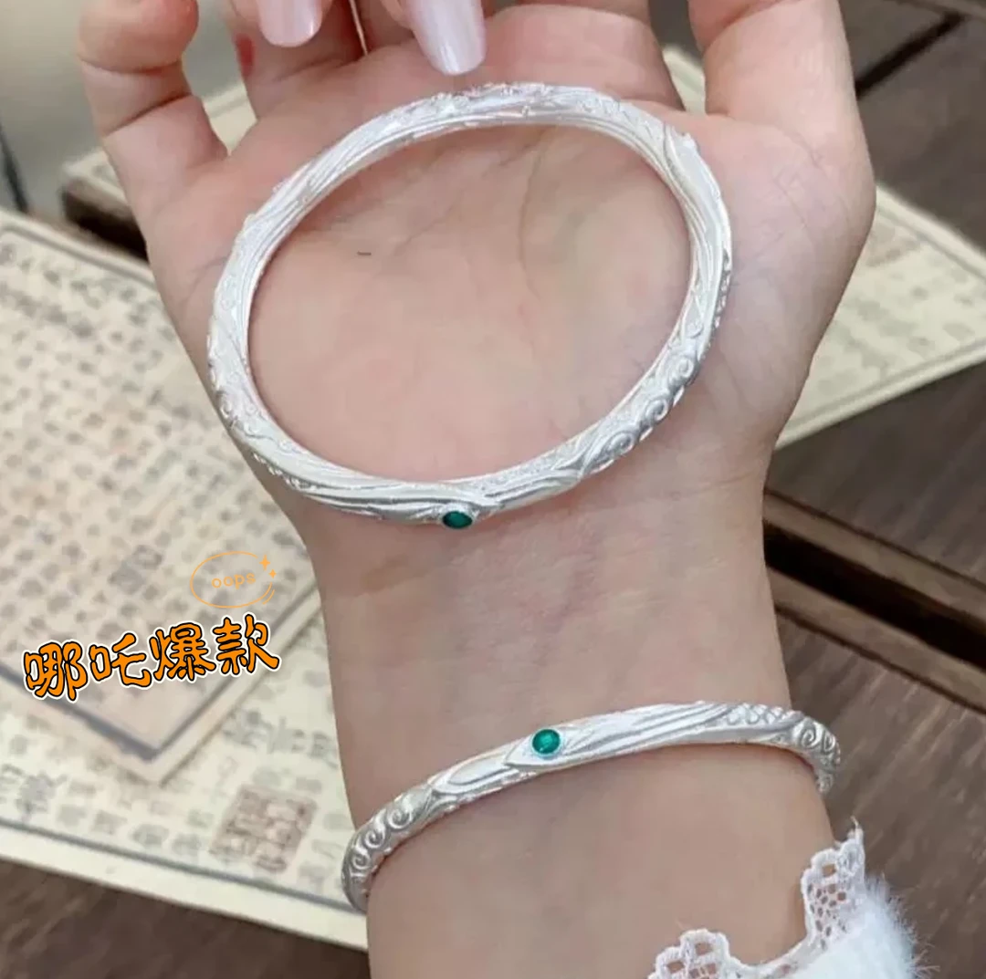 足银手镯 999哪吒乾坤圈魔童闹海银手镯实心闭口镯子送朋友礼物