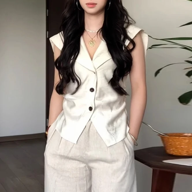 高智感穿搭海军领马甲女夏季新款收腰显瘦老钱风v领气质无袖上衣