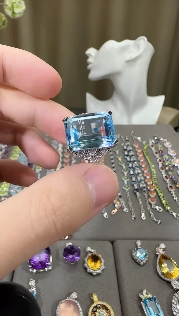 银S925镶嵌戒指托帕石12*16mm戒指高级款