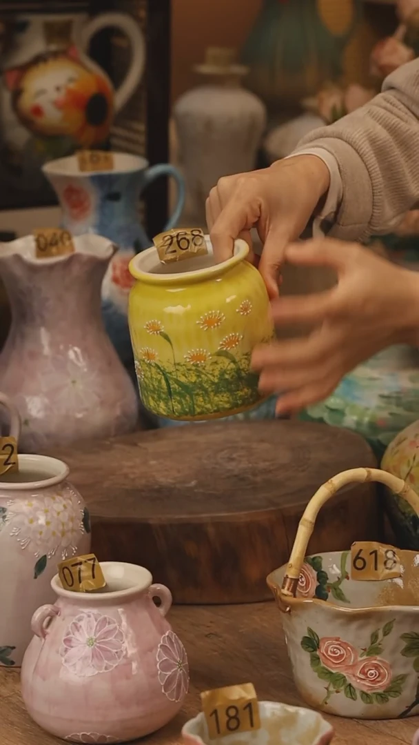 陶瓷景德镇设计师手作花器摆件侘寂风@M268@