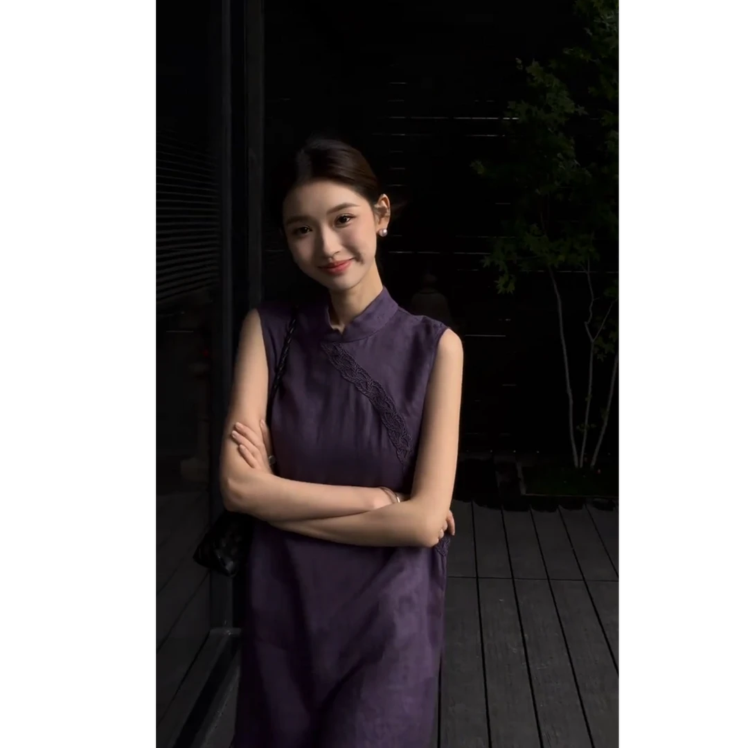 MARIE.COCO新中式复古立领盘旗袍长裙国风开叉无袖背心连衣裙女夏