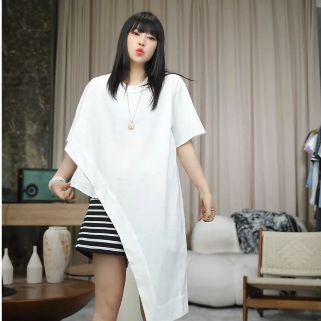 infobyfive2025夏季新款斜边不规则短袖圆领T恤NF0504063