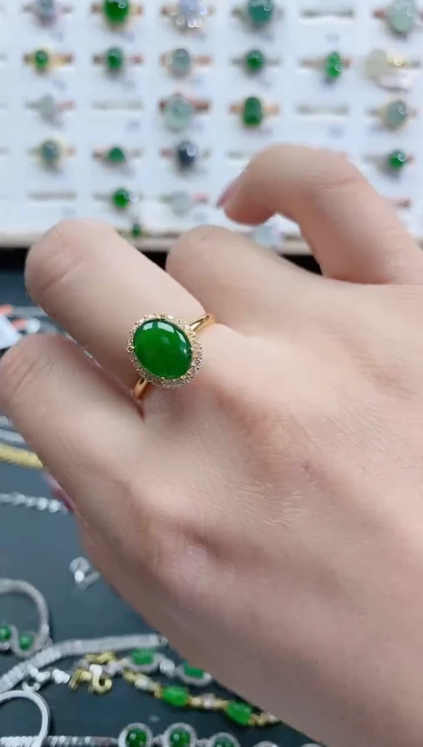 银S925镶嵌戒指翡翠天然翡翠