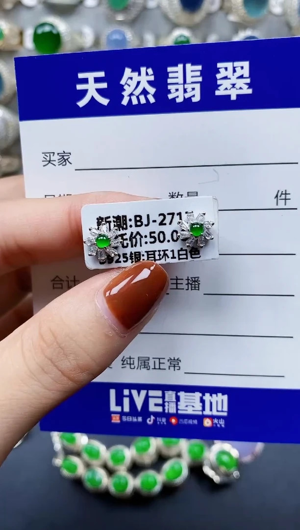 翡翠银S925镶嵌耳饰210