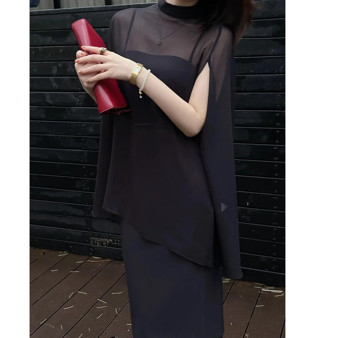 拉夏贝尔时尚套装女夏季气质微透上衣高级感高腰显瘦半身裙两件套