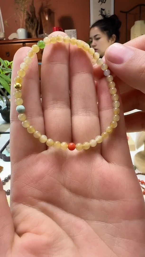 【闪购商品】和田玉（糖玉）手串足金镶嵌糖玉4mm
