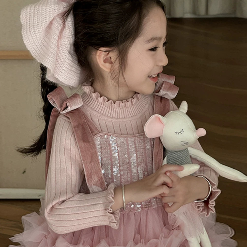 女童连衣裙加绒2025秋冬装新款洋气宝宝亮片网纱蓬蓬礼服公主裙子