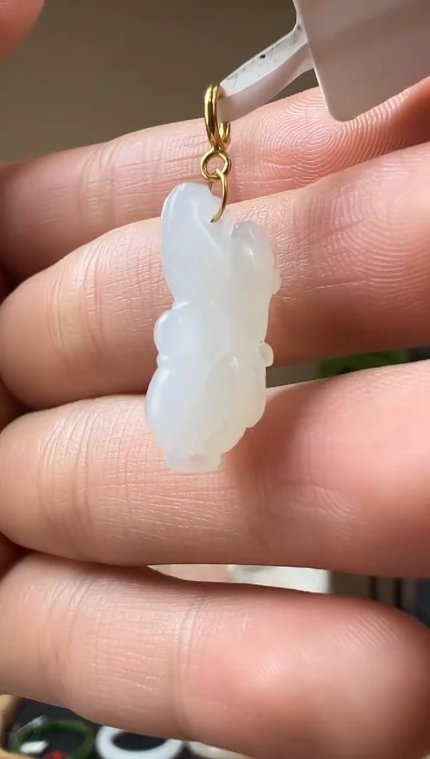 吊坠(不含链)18K金镶嵌和田玉18K金镶嵌白玉马到成功小吊坠