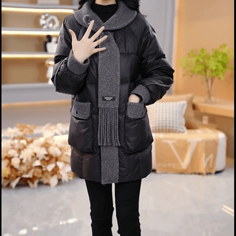 B661【羽绒服】2025冬季新款时尚洋气围巾领保暖加厚显瘦羽绒外套