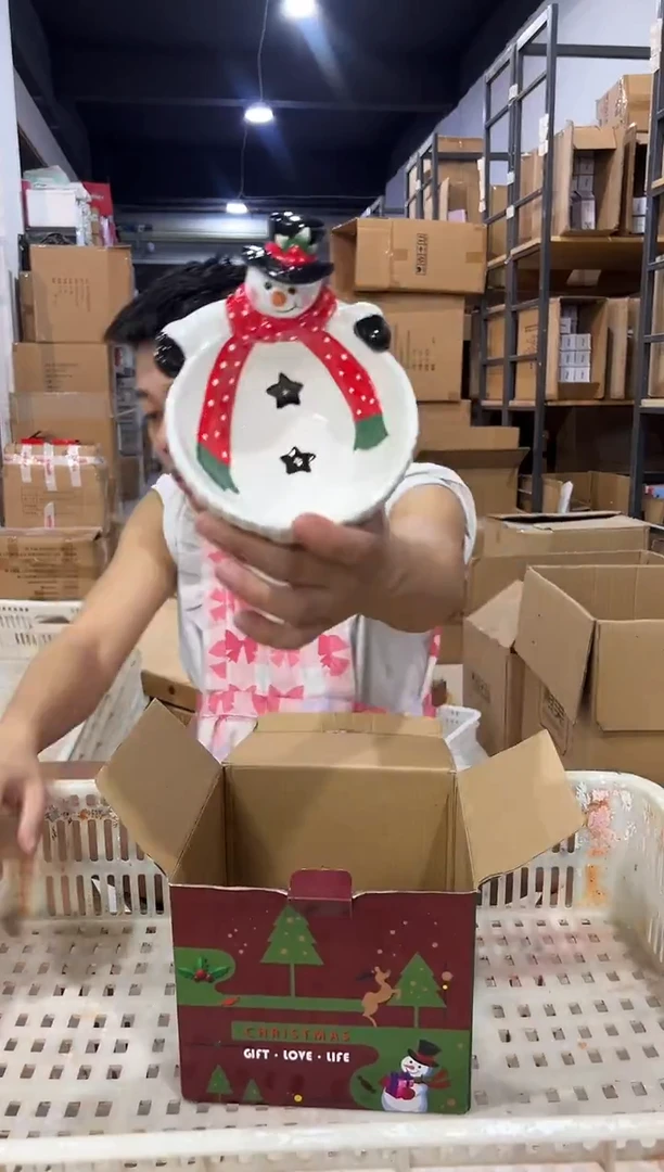 瓷片陶瓷原盒雪人碗