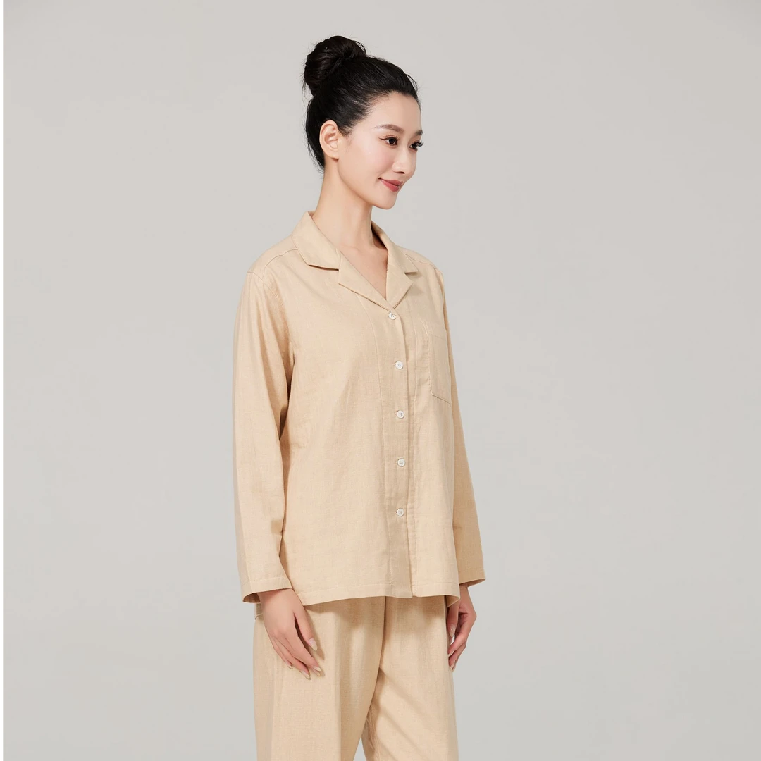 双层纱布长袖家居服 40支梭织100%棉A类母婴级 0染色0甲醛0荧光