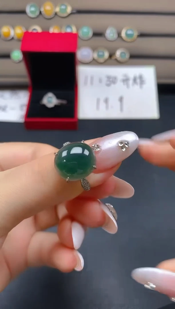 翡翠戒指银S925镶嵌38
