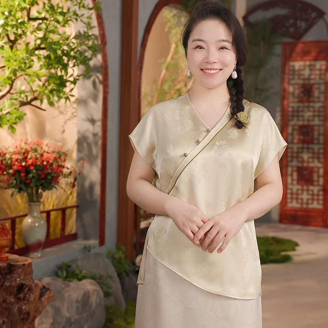 玉初衣【欣菲】6A级100%桑蚕丝国风女装禅服茶服汉服新中式上衣