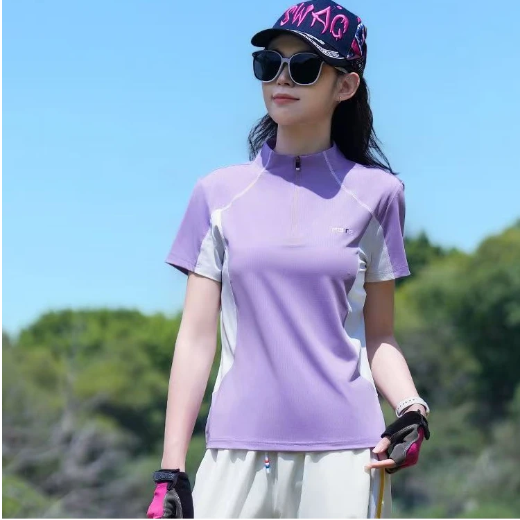 夏季新款户外速干短袖立领透气排汗运动休闲女T恤弹力快干半袖