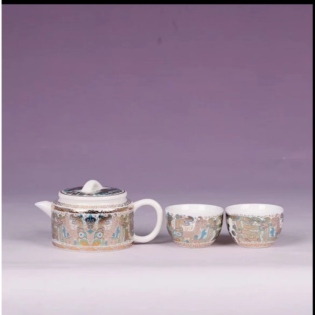 冰种玉瓷-战国龙纹(一壶两杯)-ZHZ218