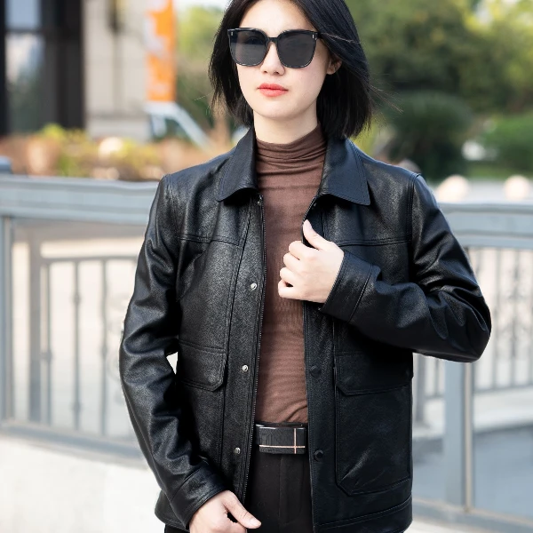 海宁真皮皮衣男士山羊皮夹克自然纹春秋冬季商务新款气质休闲翻领