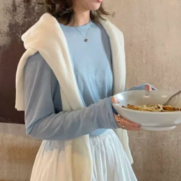 长袖T恤打底衫春夏彩色防晒衫纯色圆领基础百搭弹力超大简约时尚